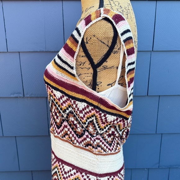 Idyllwind Colorful Knit Midi Dress granny squares burgundy pink - Picture 8 of 13